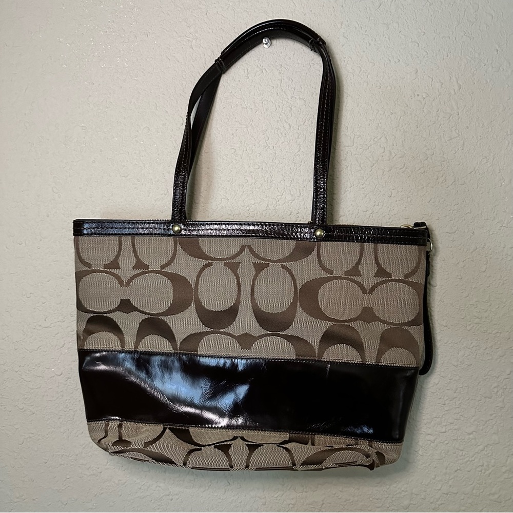 Coach Signature Canvas & Leather Brown Tote Handbag - Picture 3 of 13